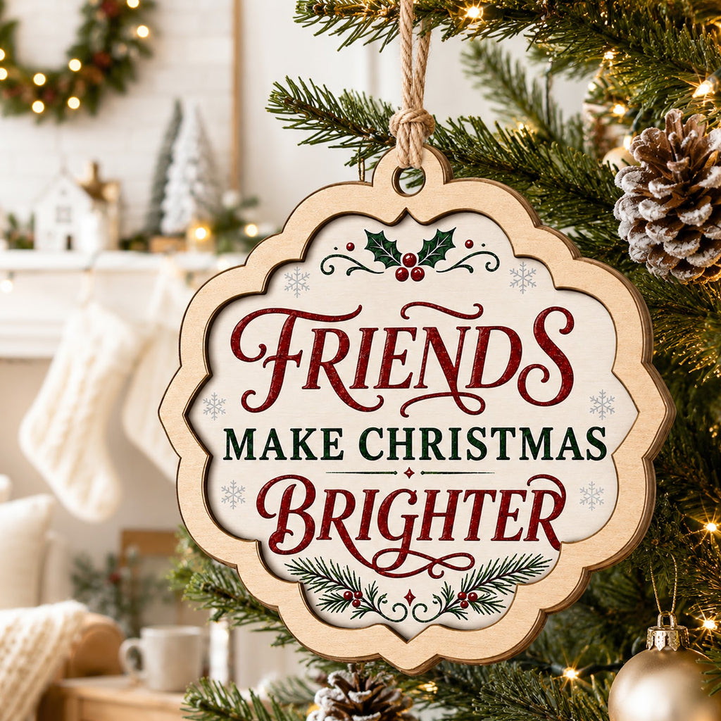 Friends Make Christmas Ornament, BFF Stocking Stuffer, Wood Hanging Tree Decoration