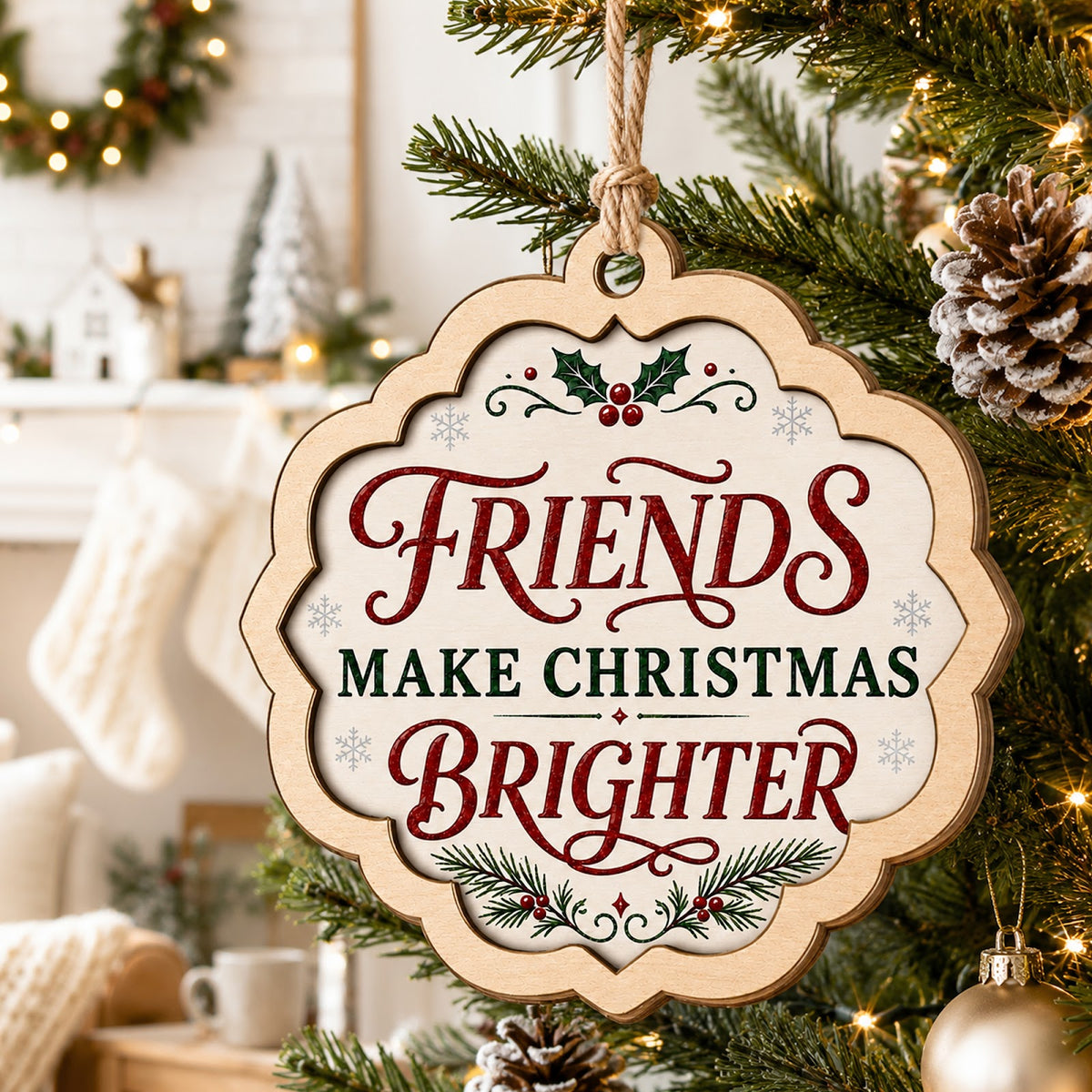 Friends Make Christmas Ornament, BFF Stocking Stuffer, Wood Hanging Tree Decoration