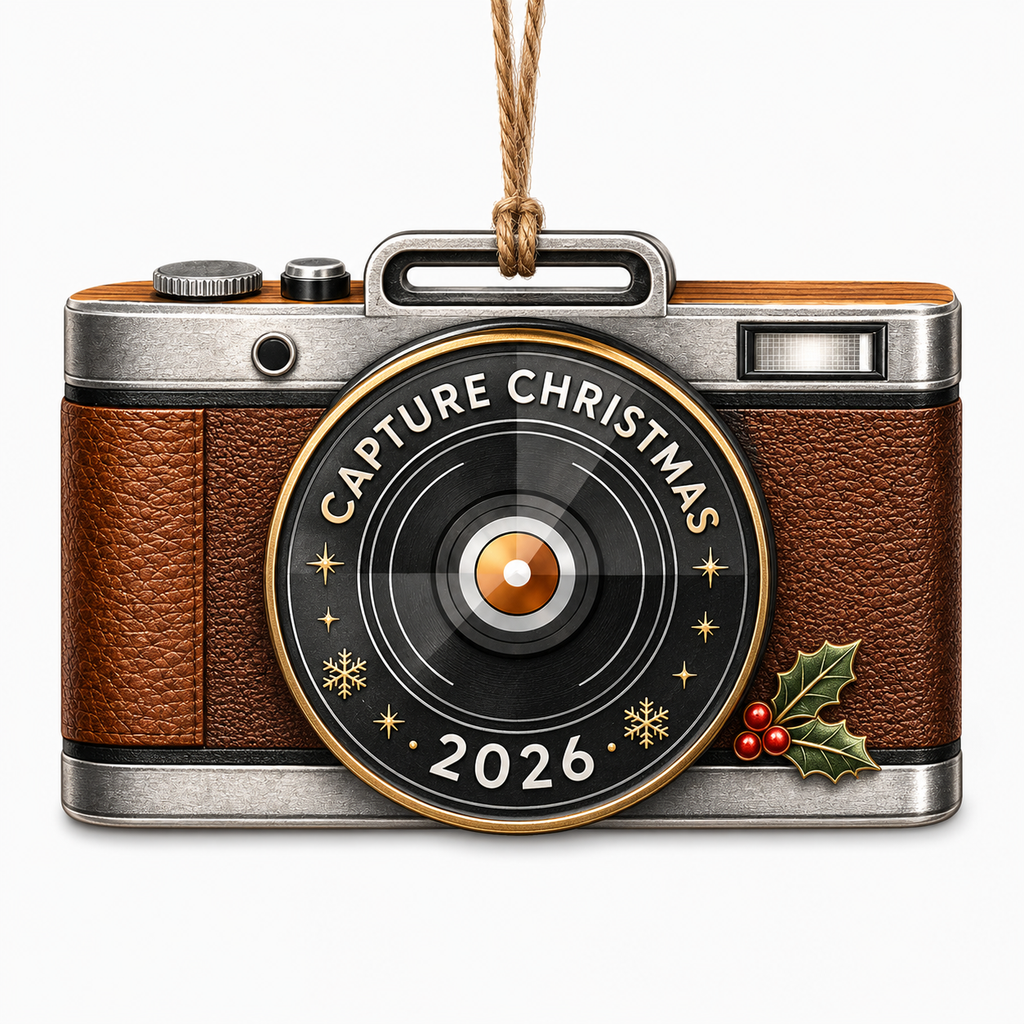 Shows a Vintage Camera Engraved with Capture Christmas and Stars. Charming Gift for Photographers and Camera Hobbyists.