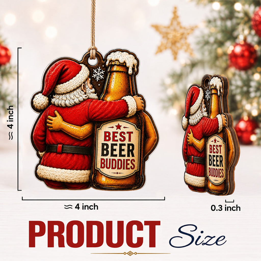 Santa Beer Buddies Wood Christmas Ornament
