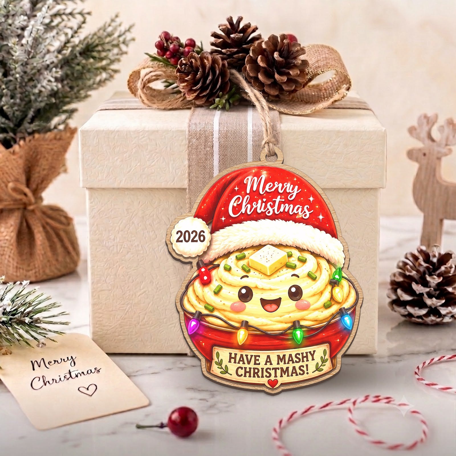 Mashed Potato Wood Christmas Ornament