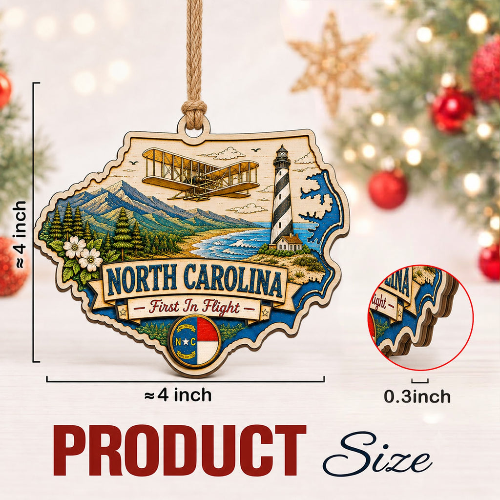 North Carolina Christmas Ornament, Blue Ridge and Outer Banks Souvenir Gift, Wood Ornament