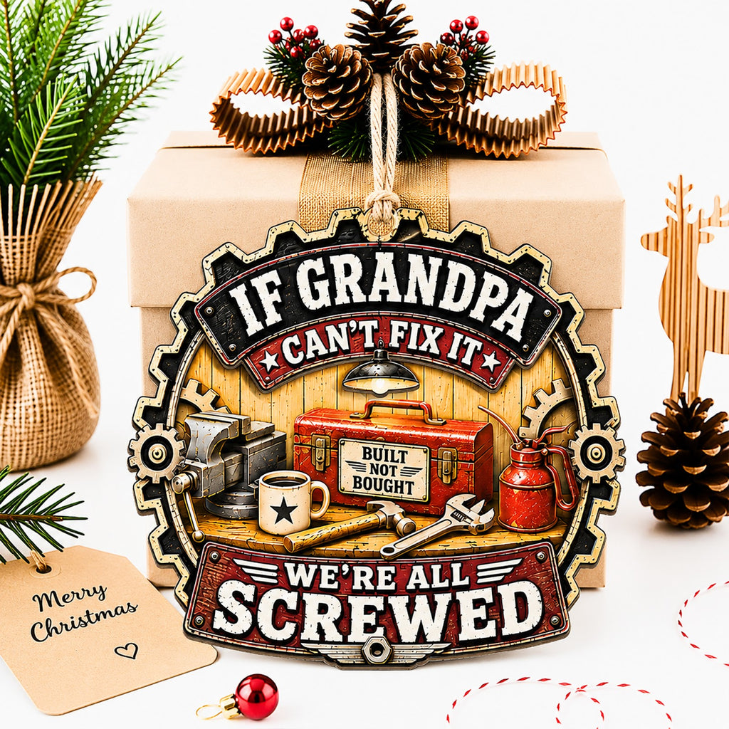 Grandpa Christmas Ornament, Grandfather Holiday Mantle Decor, Wood Hanging Tree Decoration