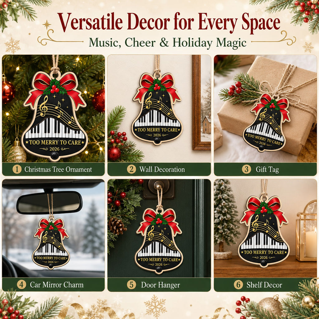 Bell Piano Christmas Ornament, Stocking Stuffer For Pianist, Wood Hanging Tree Decoration