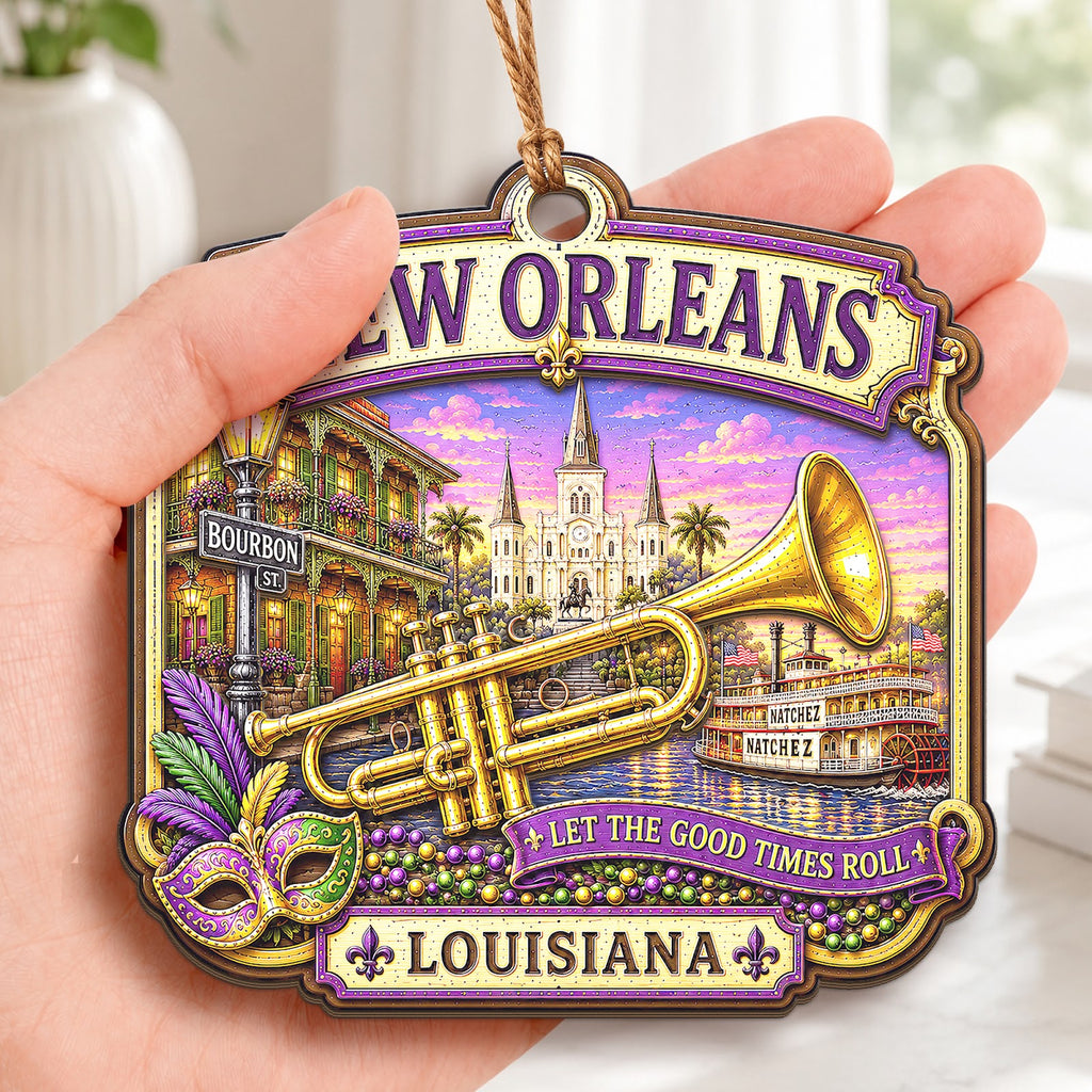 New Orleans Christmas Ornament, Louisiana Jazz Travel Souvenir Gift, Wood Tree Decoration
