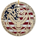 Bald Eagle in a Circular Seal Over the Flag With Torch, Bell and Statue Icons. Ceramic Patriotic Keepsake.