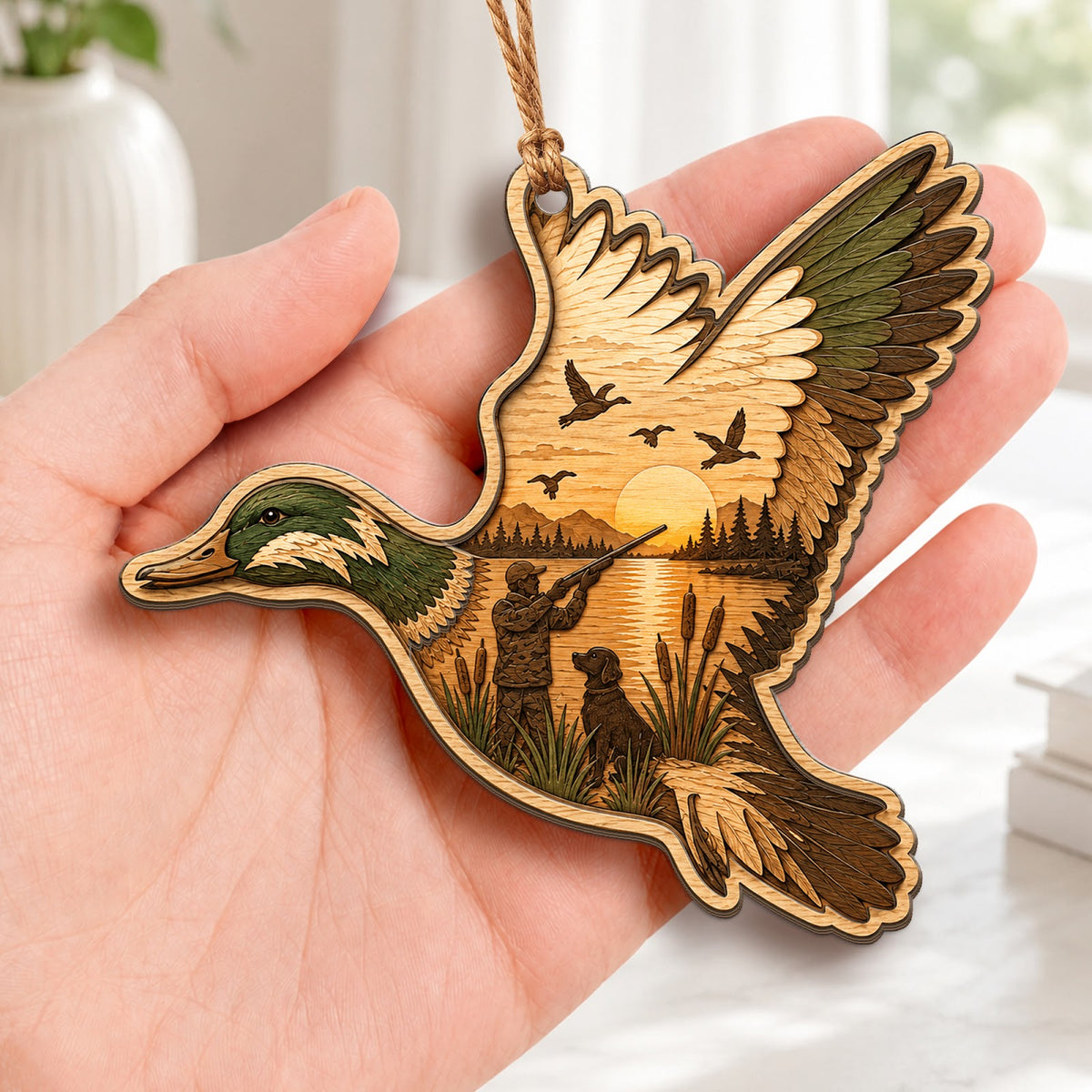 Duck Hunting Hunter Dog Season Christmas Ornament, Waterfowl Decoy Keepsake, Wood Ornament