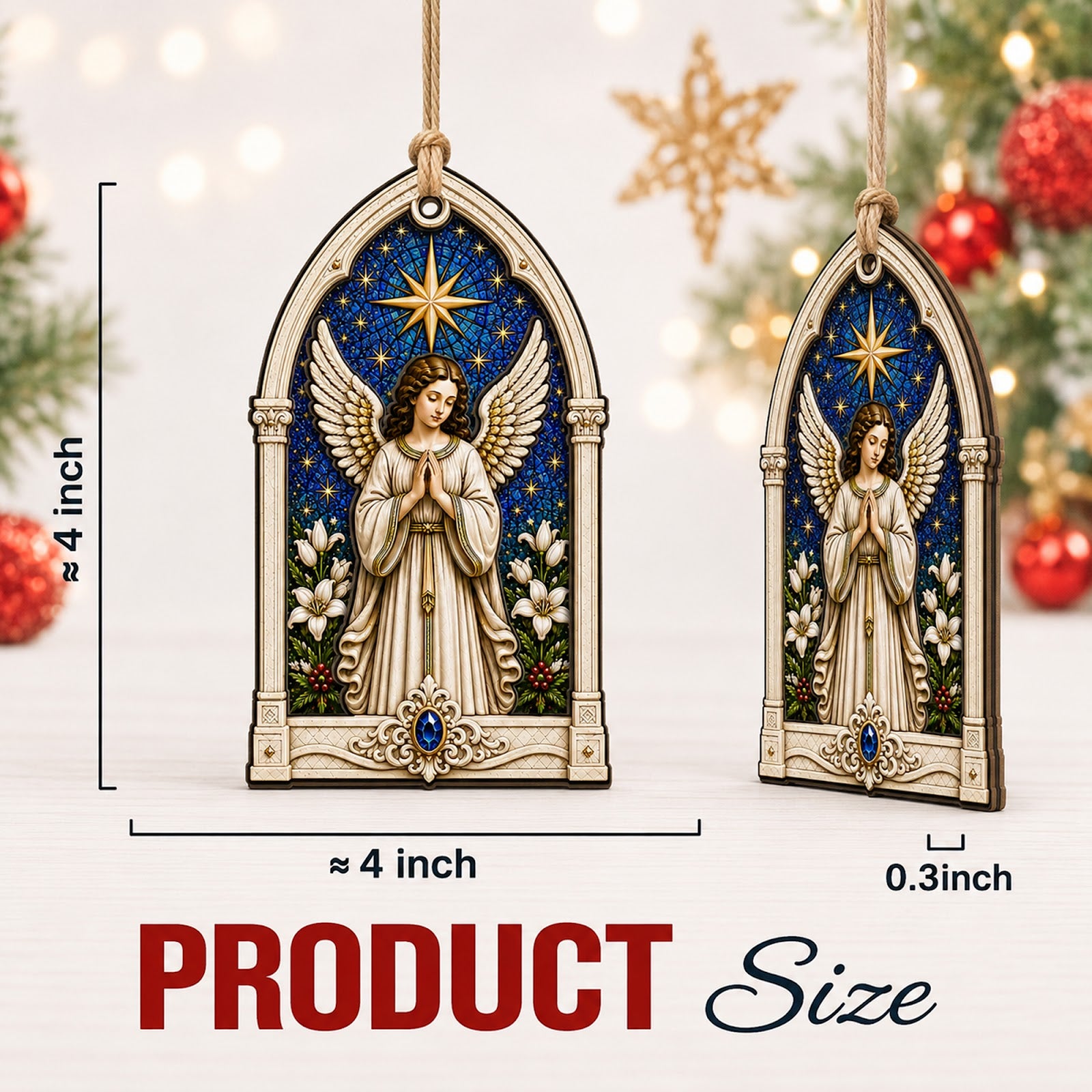 Angel Christmas Ornament, Religious Holiday Gift, Wood Hanging Tree Decoration