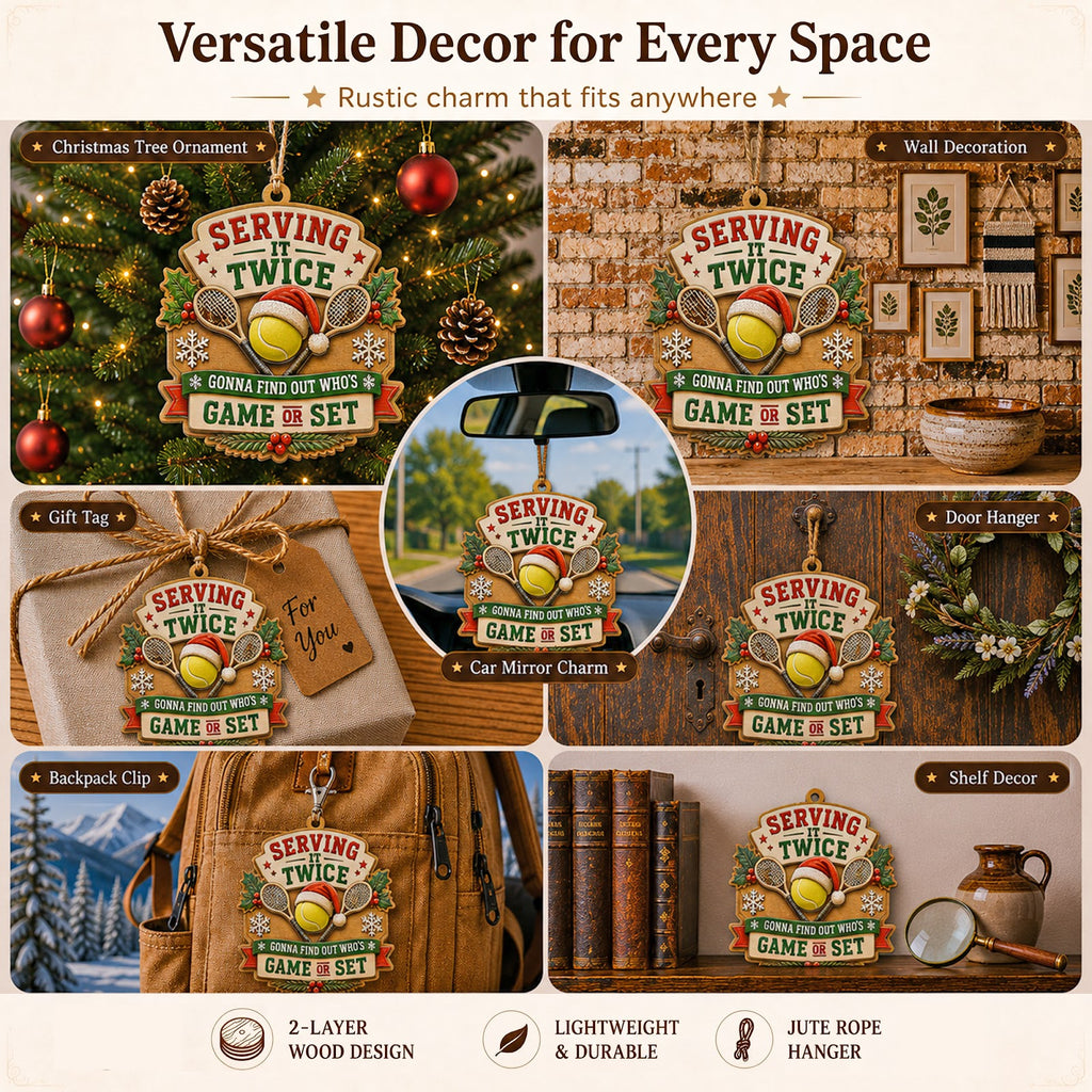 Tennis Crossed Rackets Wood Christmas Ornament