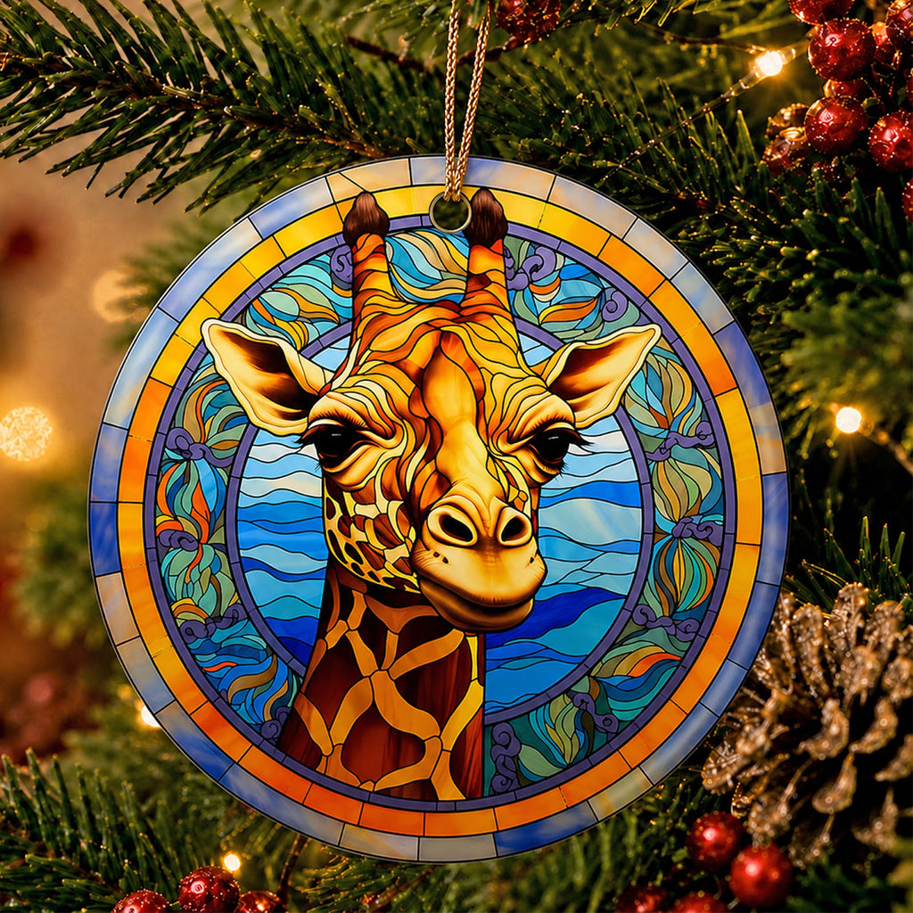 Giraffe Christmas Ornament, Teal Mosaic Safari Zoo Gift, Ceramic Hanging Tree Decoration