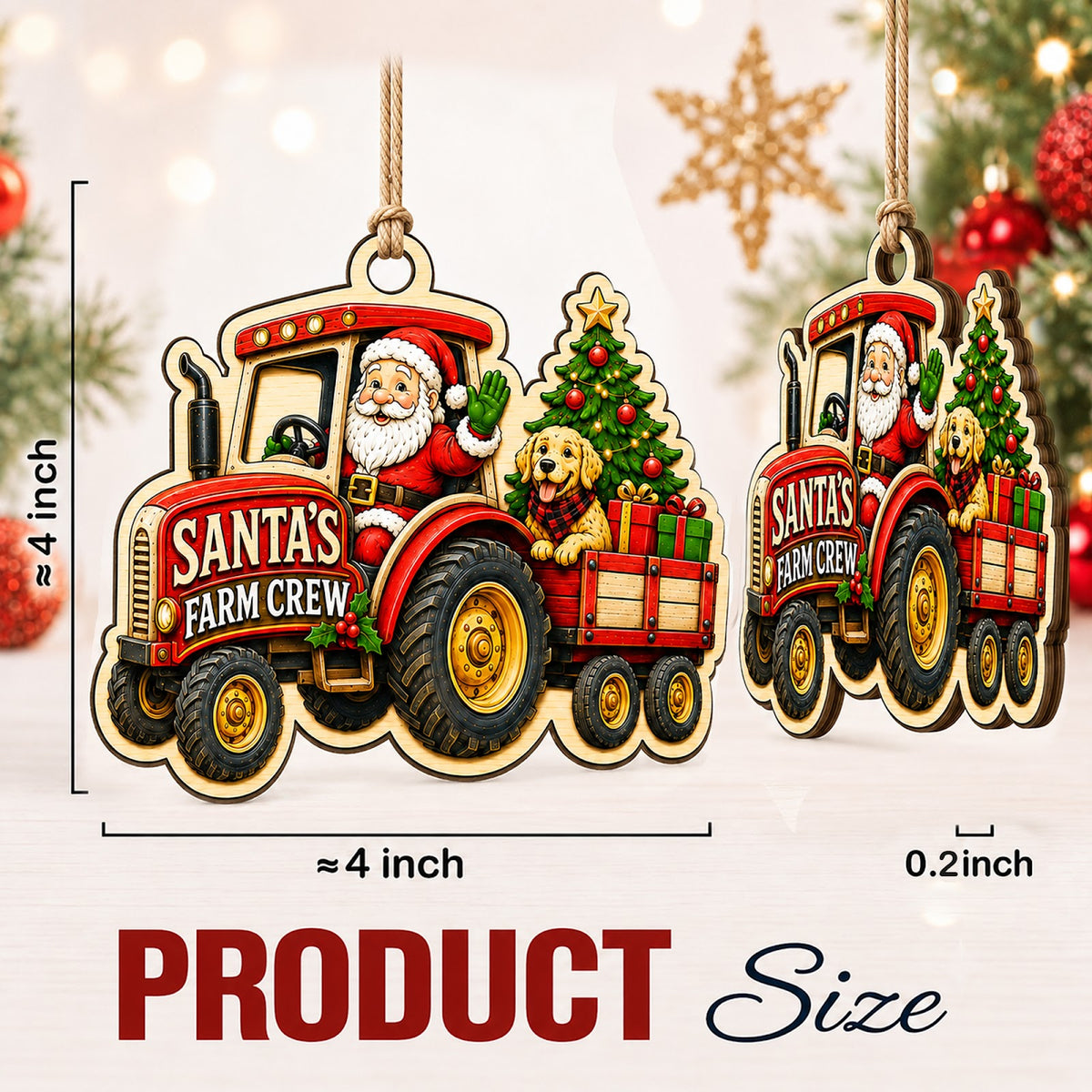 Santa Farm Christmas Country Christmas Ornament, Farmhouse Holiday Keepsake, Wood Ornament