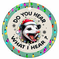 A Wide-Eyed Opossum Mid-Scream in a Santa Hat Tangled in Bulb Lights. Ceramic Gag Keepsake for Meme Fans.