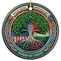 Irish by Blood, American by Birth. Celtic Tree of Life Over Two Flags, Ceramic Keepsake for Heritage Pride.