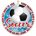 Your Talent Is God's Gift to You. Classic Panelled Soccer Ball on Icy Blue, Ceramic Keepsake for Players.