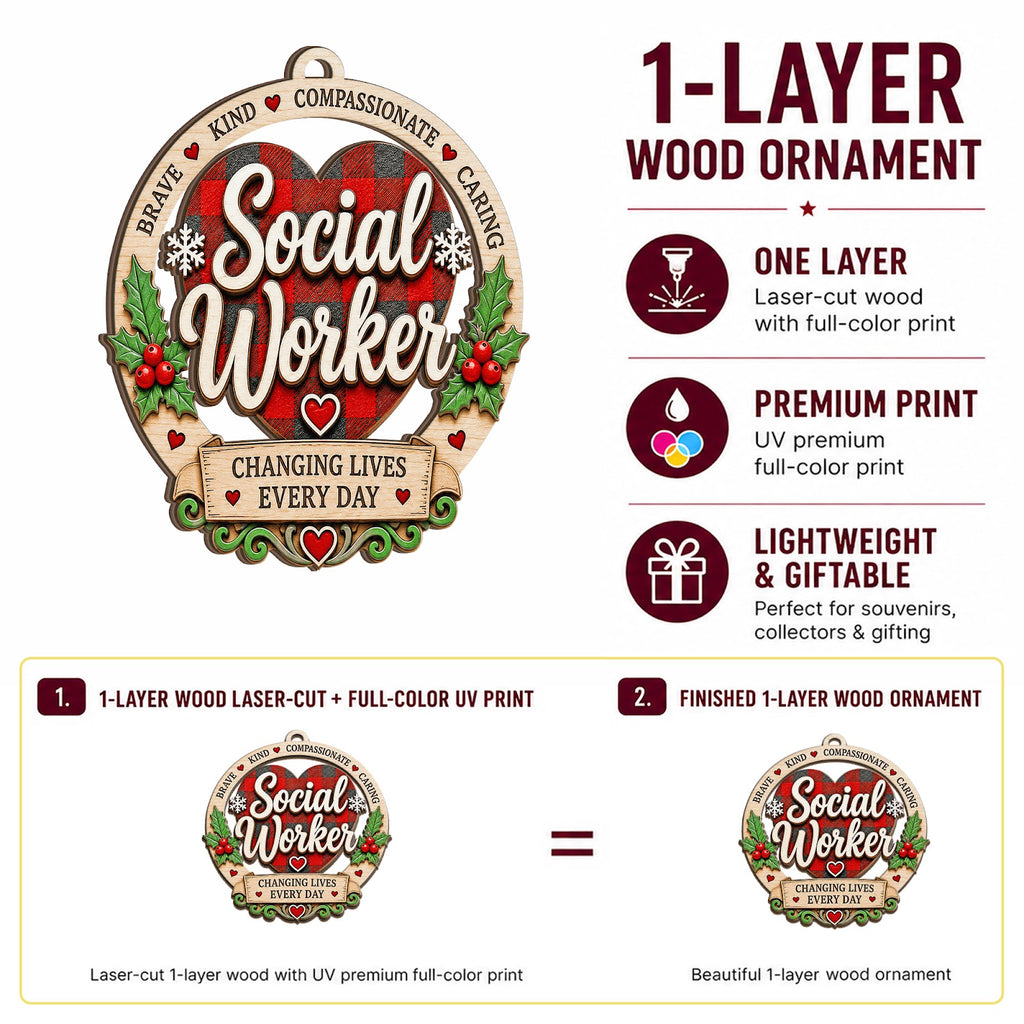 Social Worker Wood Christmas Ornament
