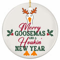 Merry Goosemas and a Honkin New Year. Antlered Goose Pun Ceramic Keepsake for Poultry and Farm Bird Keepers.