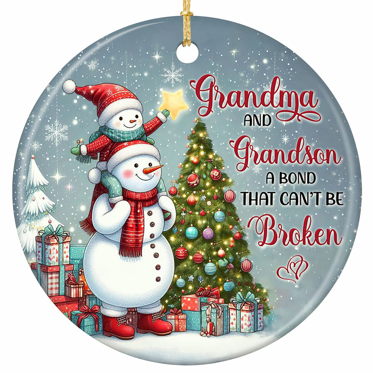 Grandma and Grandson design on a glazed ceramic disc. Keepsake for grandmothers and grandsons.