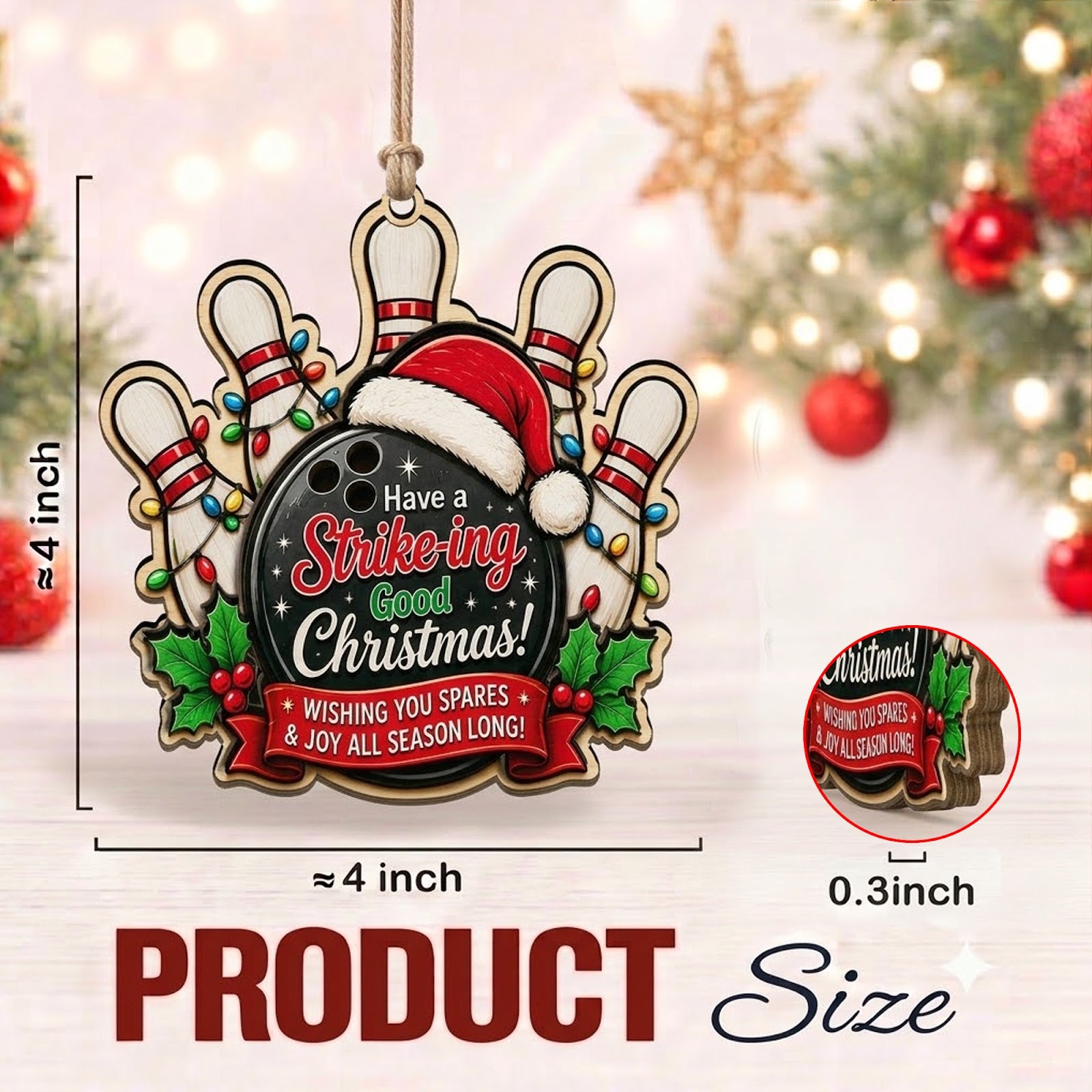 Bowling Pins Wood Christmas Ornament