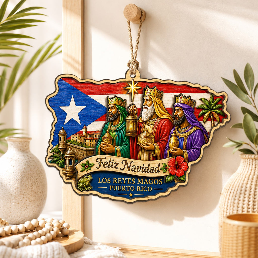 Puerto Rico Street Christmas Ornament, Old San Juan Colorful Souvenir Gift, Wood Ornament