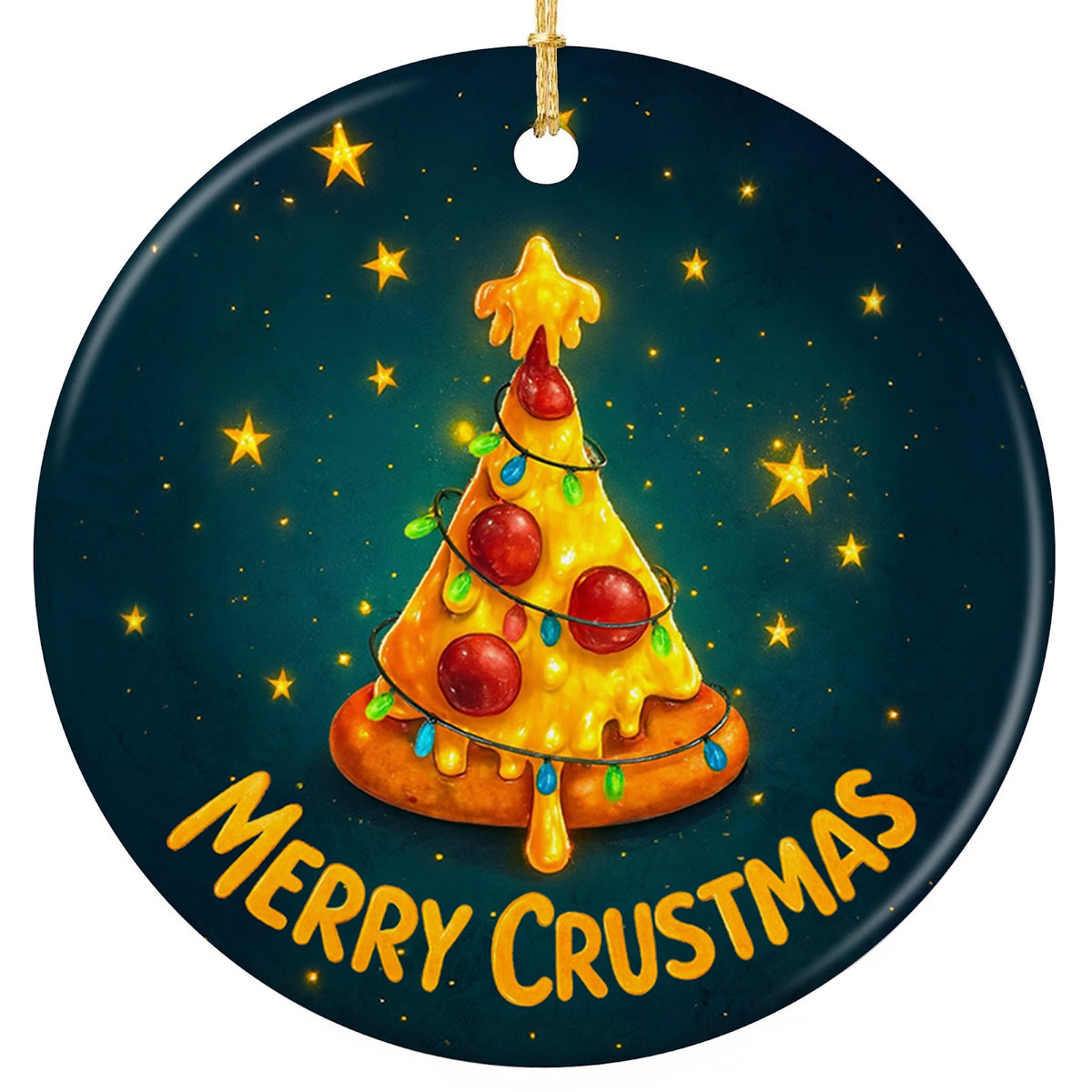 Pepperoni Slice Standing In as a Christmas Tree With a Cheese Drip Star. Ceramic Keepsake for Pizza Lovers.