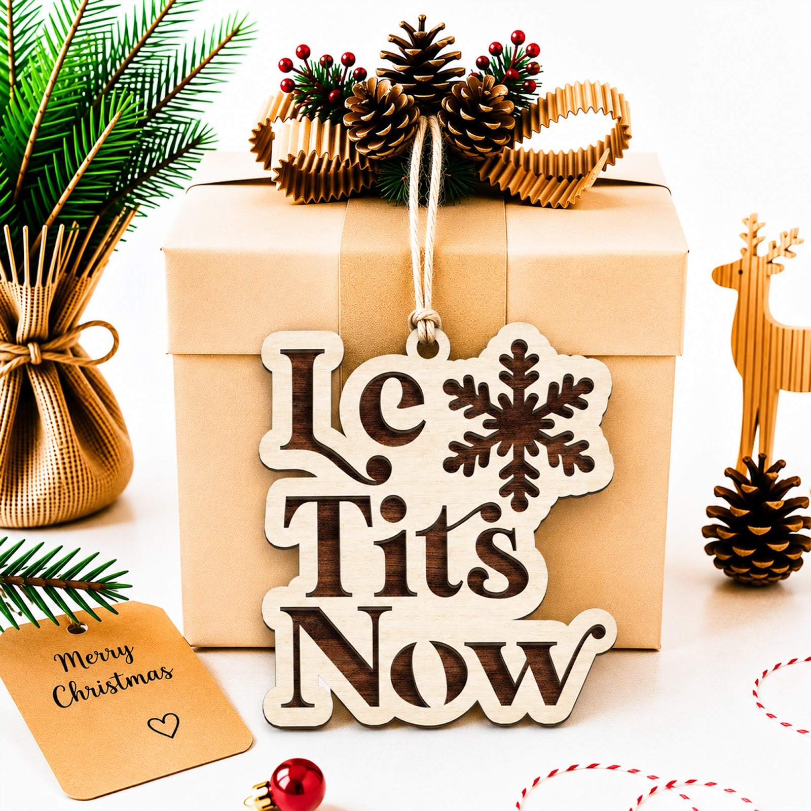 Let It Snow Funny Pun Humor Christmas Ornament, Pun Lover Keepsake, Wood Tree Decoration