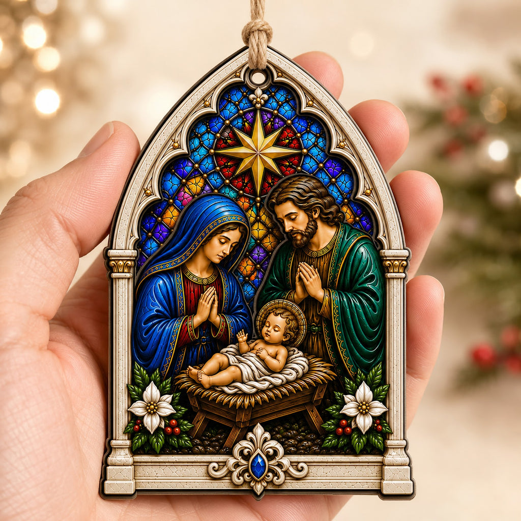 Nativity Christmas Ornament, Sacred Religious Gift, Wood Hanging Tree Decoration