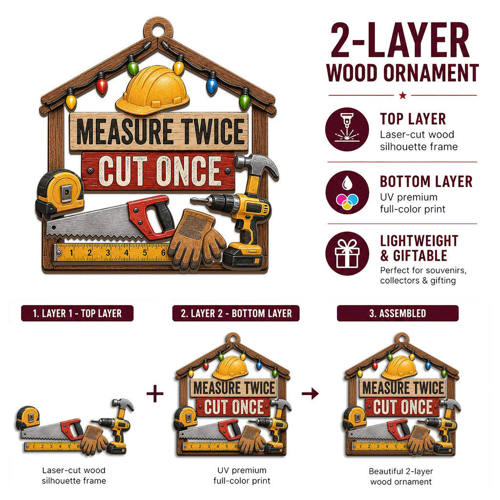 Carpenter Christmas Ornament, Stocking Stuffer For Woodworker, Wood Hanging Tree Decoration