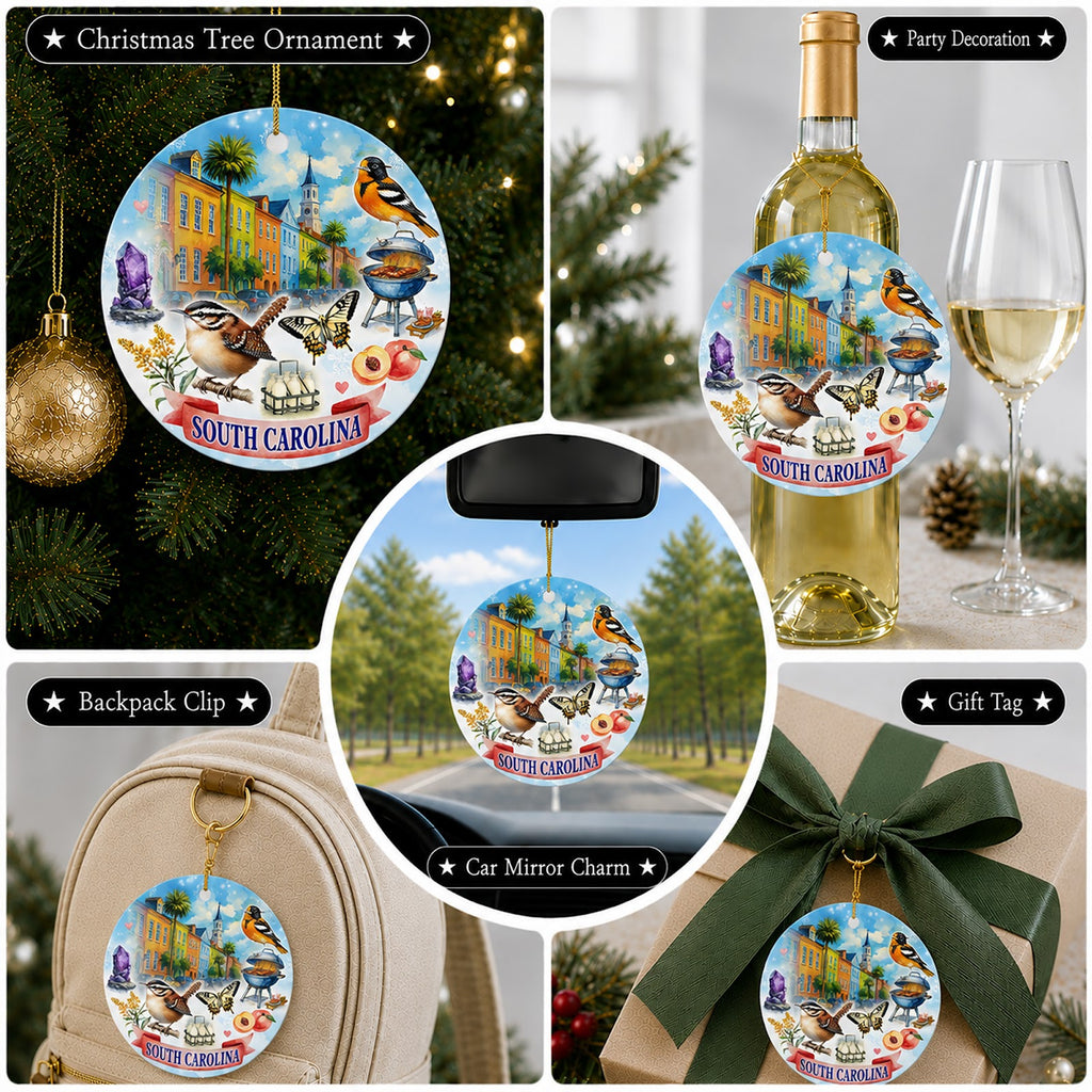 South Carolina Christmas Ornament, State Souvenir Keepsake Gift, Ceramic Tree Decoration