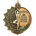 Round Medallion Pairs A Gold Mandala With A Tree Pose Silhouette And Lotus Flower. Calming Gift For Yoga Fans And Teache