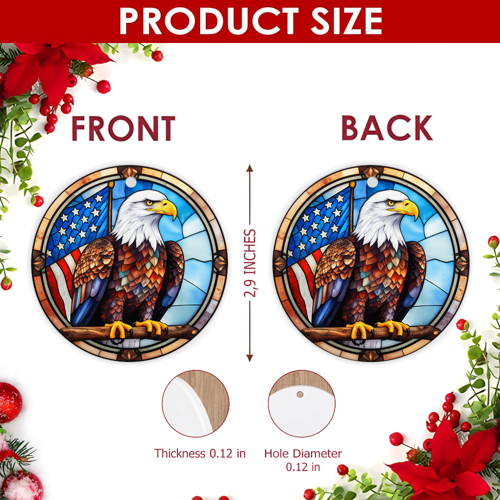 Eagle Christmas Ornament, Bald Eagle Flag Patriotic Gift, Ceramic Hanging Tree Decoration