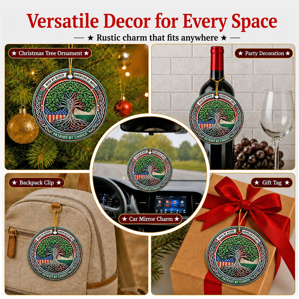 Irish American Christmas Ornament, Celtic Tree Of Life, Ceramic Hanging Tree Decoration