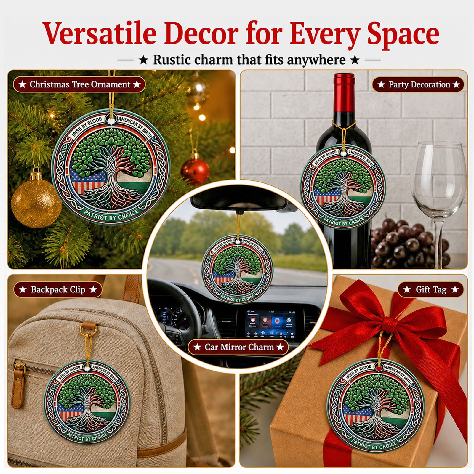 Irish American Christmas Ornament, Celtic Tree Of Life, Ceramic Hanging Tree Decoration