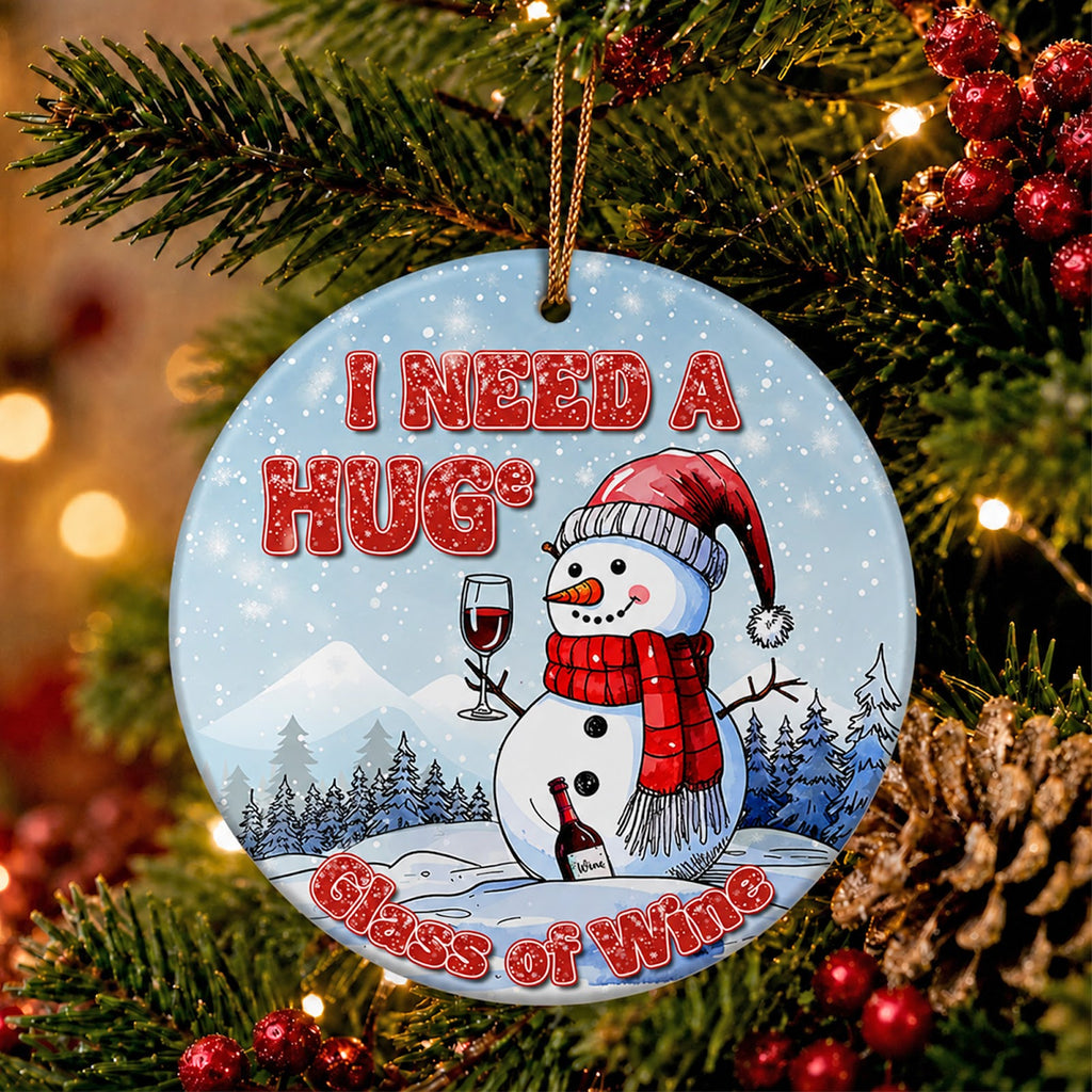 Wine Christmas Ornament, Funny Snowman Huge Glass Gift, Ceramic Hanging Tree Decoration