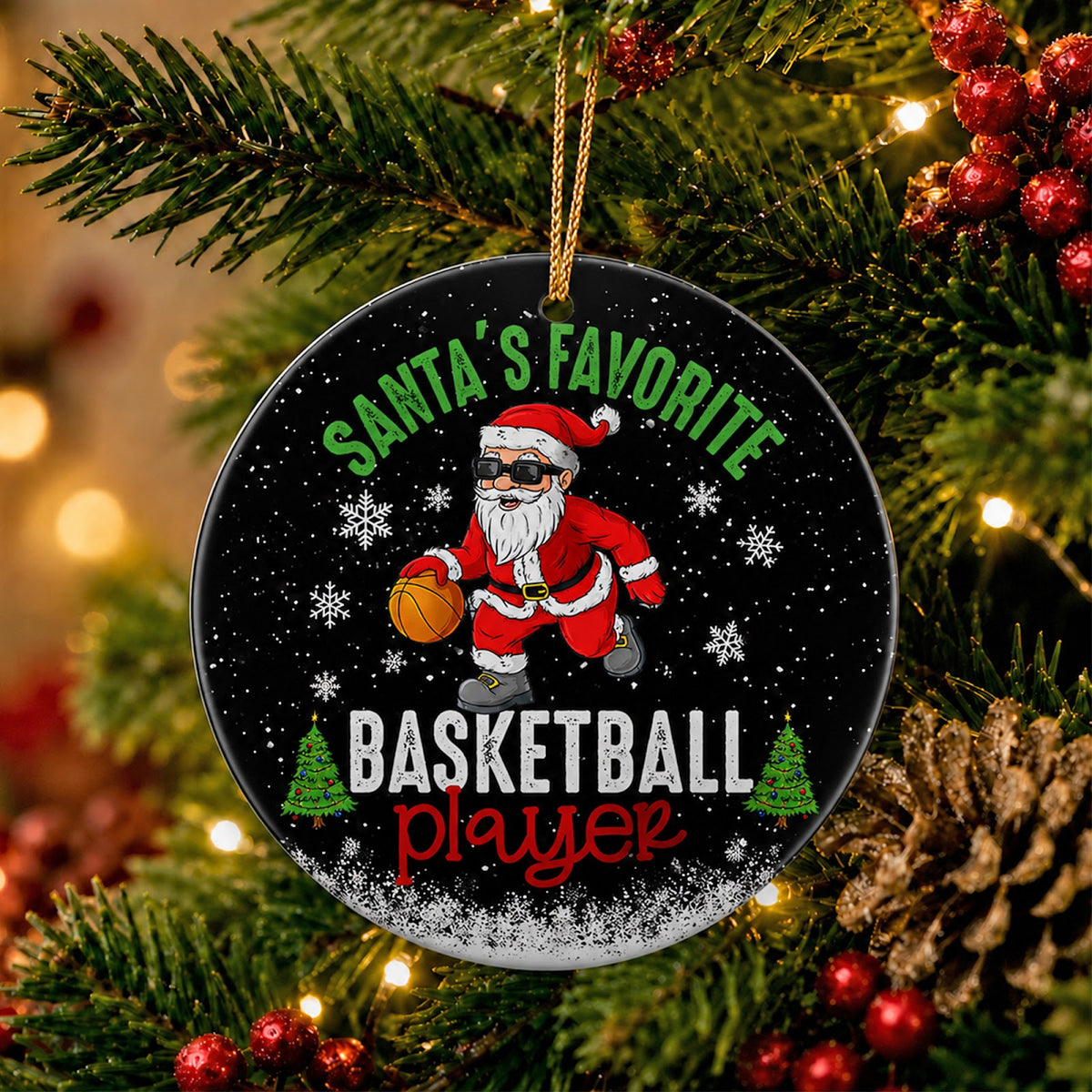 Basketball Christmas Ornament, Santas Favorite Player, Ceramic Hanging Tree Decoration