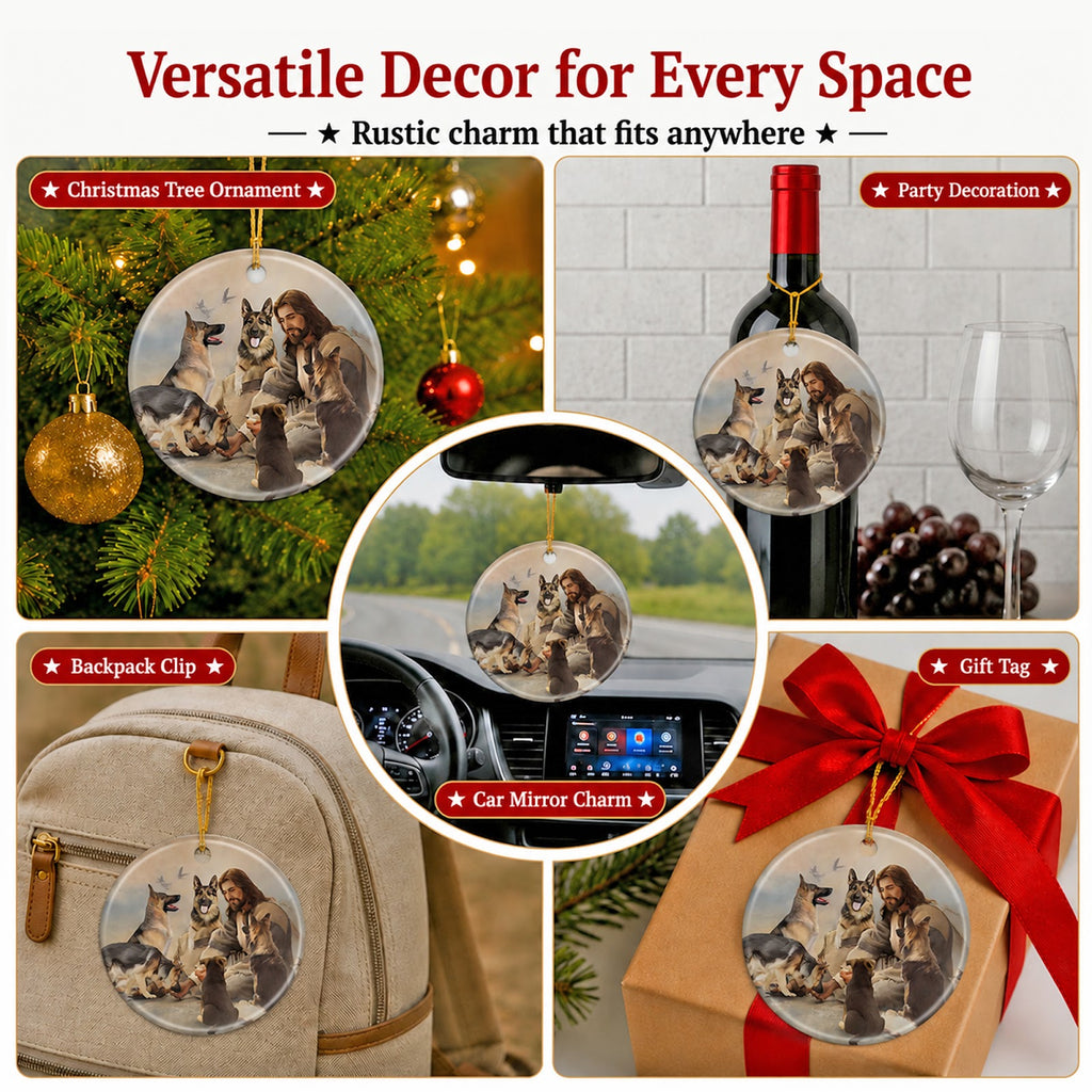 Dog Christmas Ornament, German Shepherd Faith Memorial Gift, Ceramic Hanging Tree Decoration
