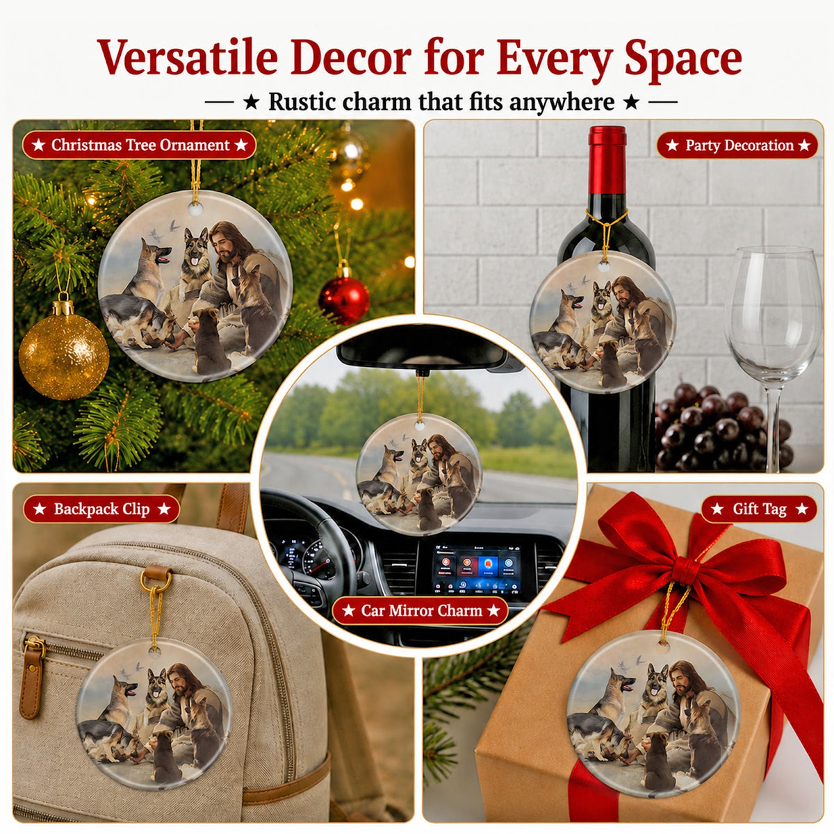 Dog Christmas Ornament, German Shepherd Faith Memorial Gift, Ceramic Hanging Tree Decoration