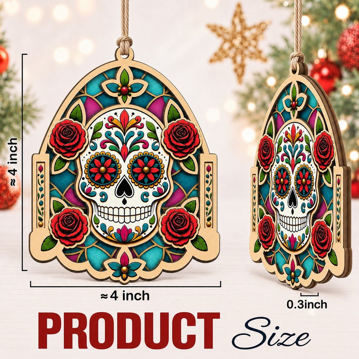 Sugar Skull Dia De Muertos Art Christmas Ornament, Day Of Dead Stocking Stuffer, Wood Ornament