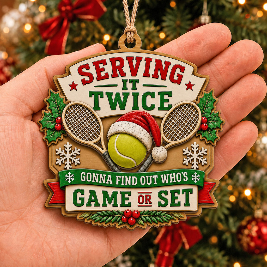 Tennis Crossed Rackets Wood Christmas Ornament
