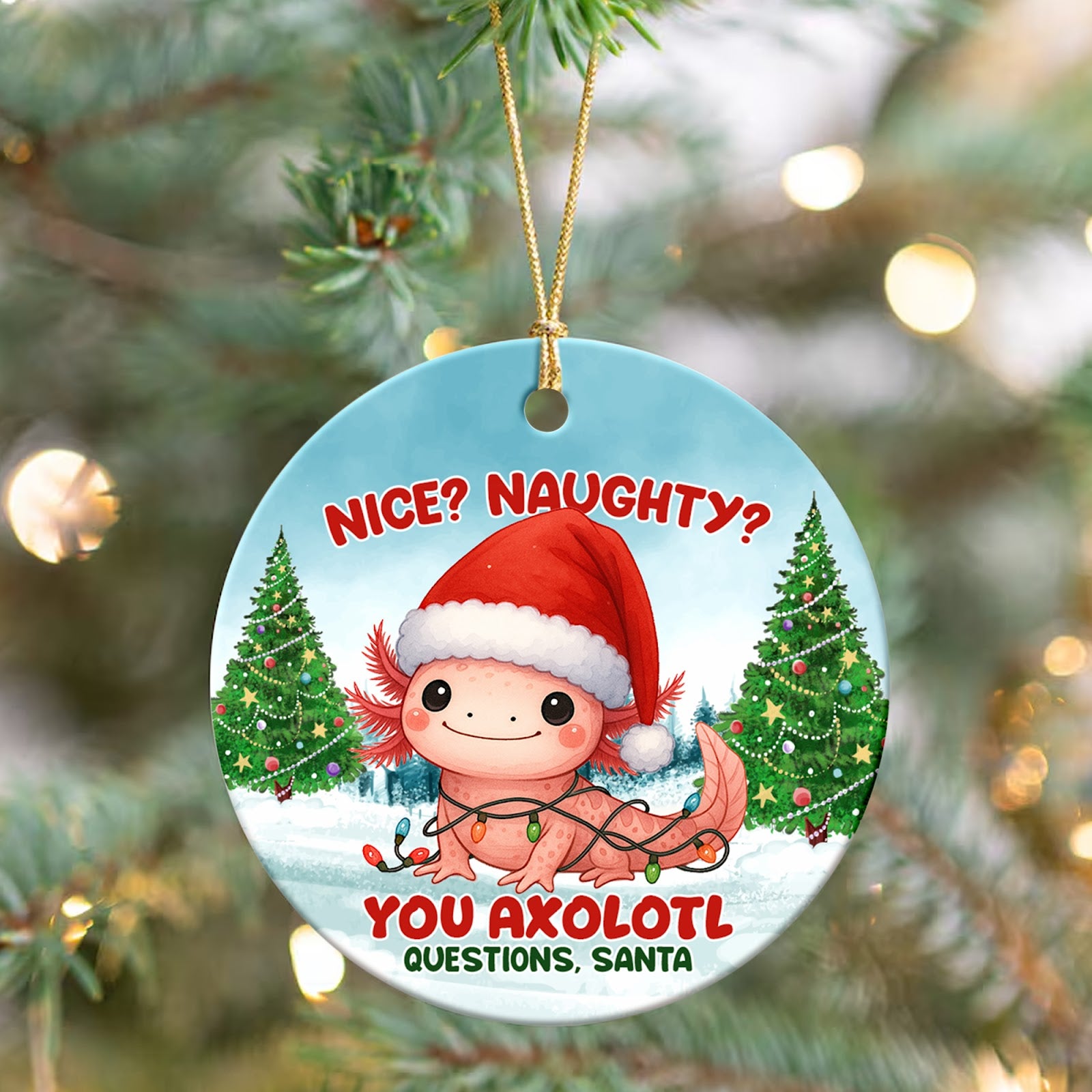 Axolotl Christmas Ornament, Cute Kids Pun Gift Idea, Ceramic Hanging Tree Decoration