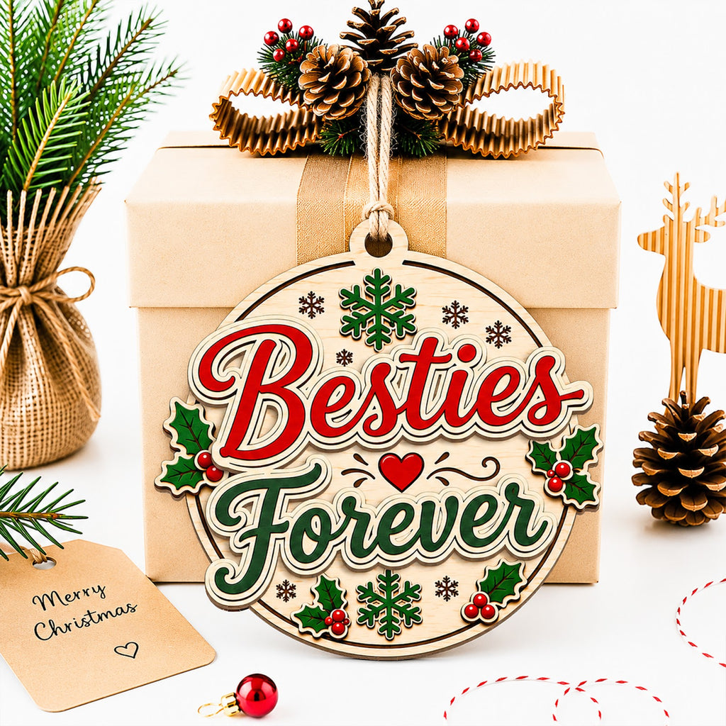 Bestie Forever Christmas Ornament, Friendship Stocking Stuffer, Wood Hanging Tree Decoration