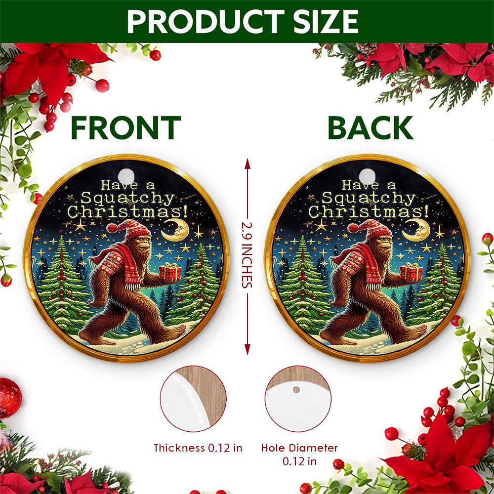 Bigfoot Christmas Ornament, Nordic Sweater Sasquatch Gift, Ceramic Hanging Tree Decoration