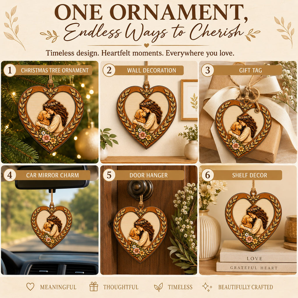 Girl Love Dog Christmas Ornament, Gift For Dog Girl, Wood Hanging Tree Decoration