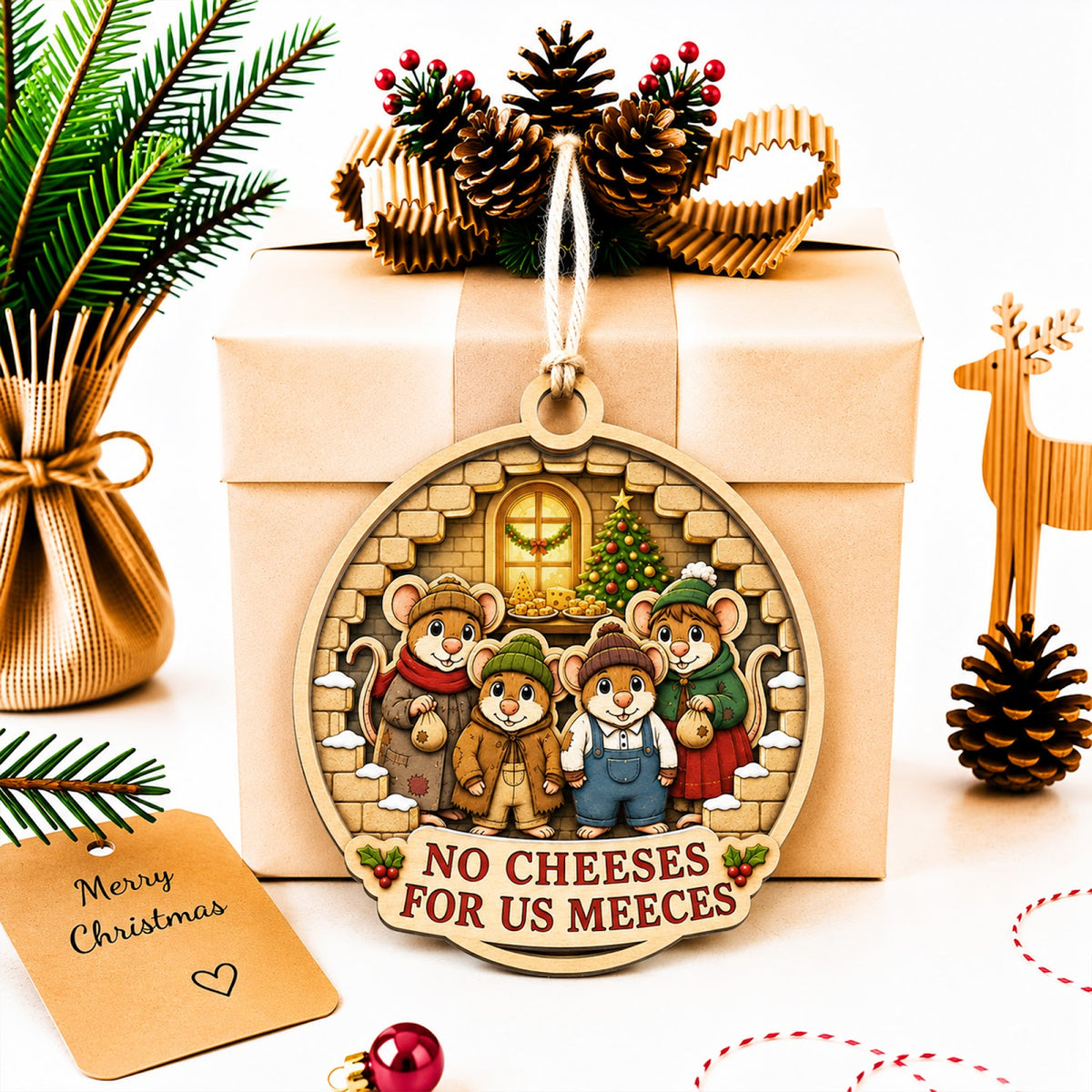 No Cheese Funny Food Humor Christmas Ornament, Cheese Lover Humor Keepsake, Wood Ornament