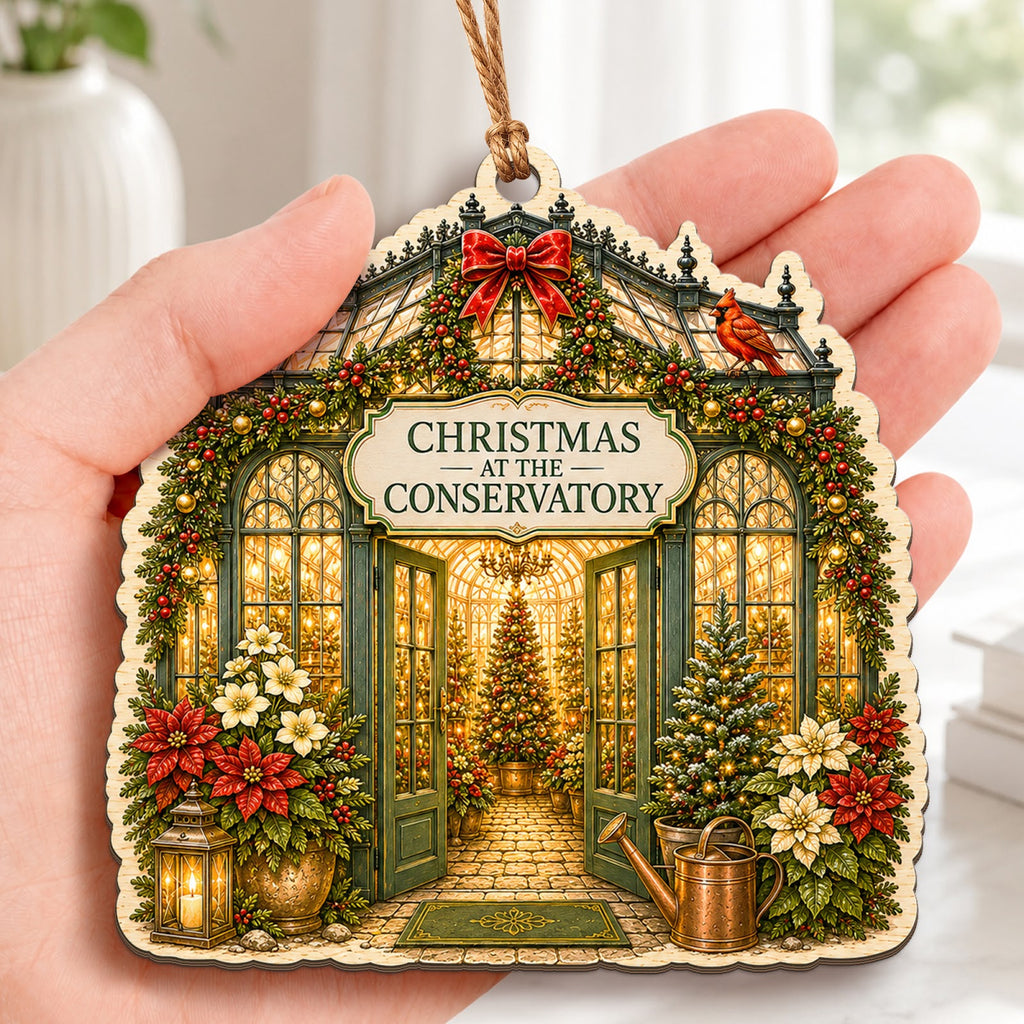Christmas Conservatory Garden Christmas Ornament, Garden Conservatory Keepsake, Wood Ornament
