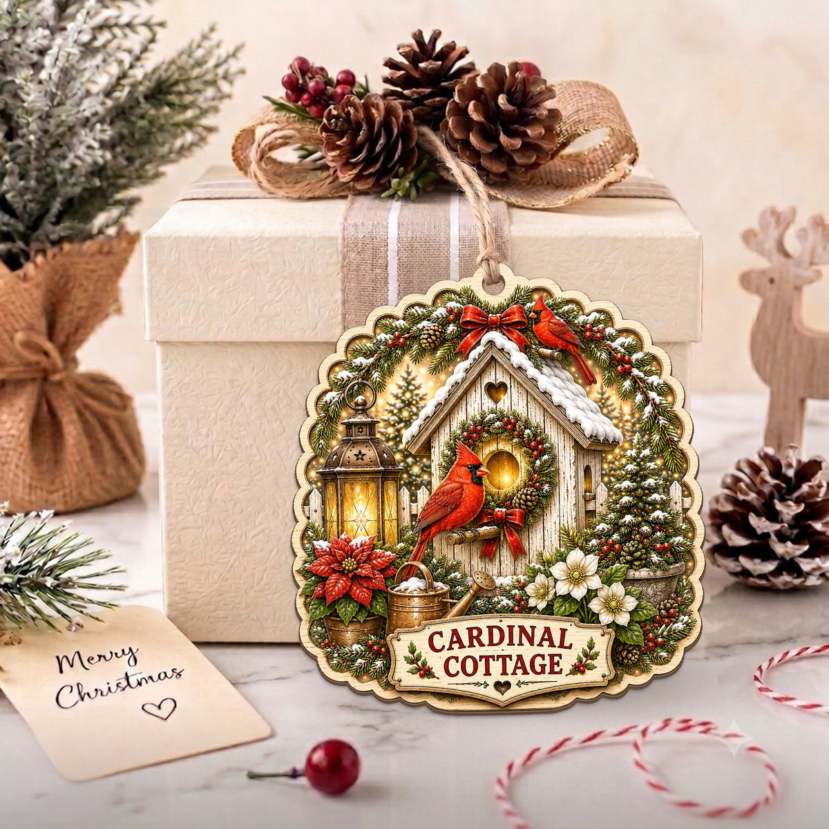Cardinal Garden Bird Nature Christmas Ornament, Cardinal Birdwatcher Keepsake, Wood Ornament