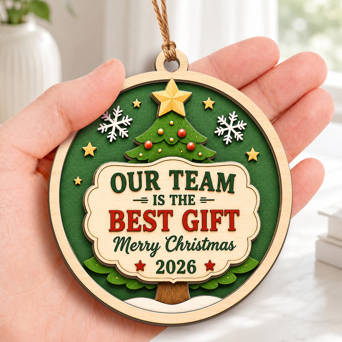 Team Best Christmas Ornament, Coworker Exchange Gift, Wood Hanging Tree Decoration