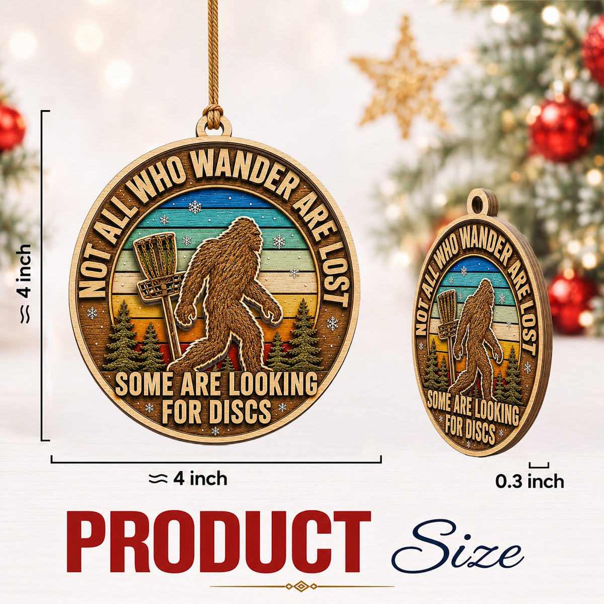 Bigfoot Disc Golf Wood Christmas Ornament