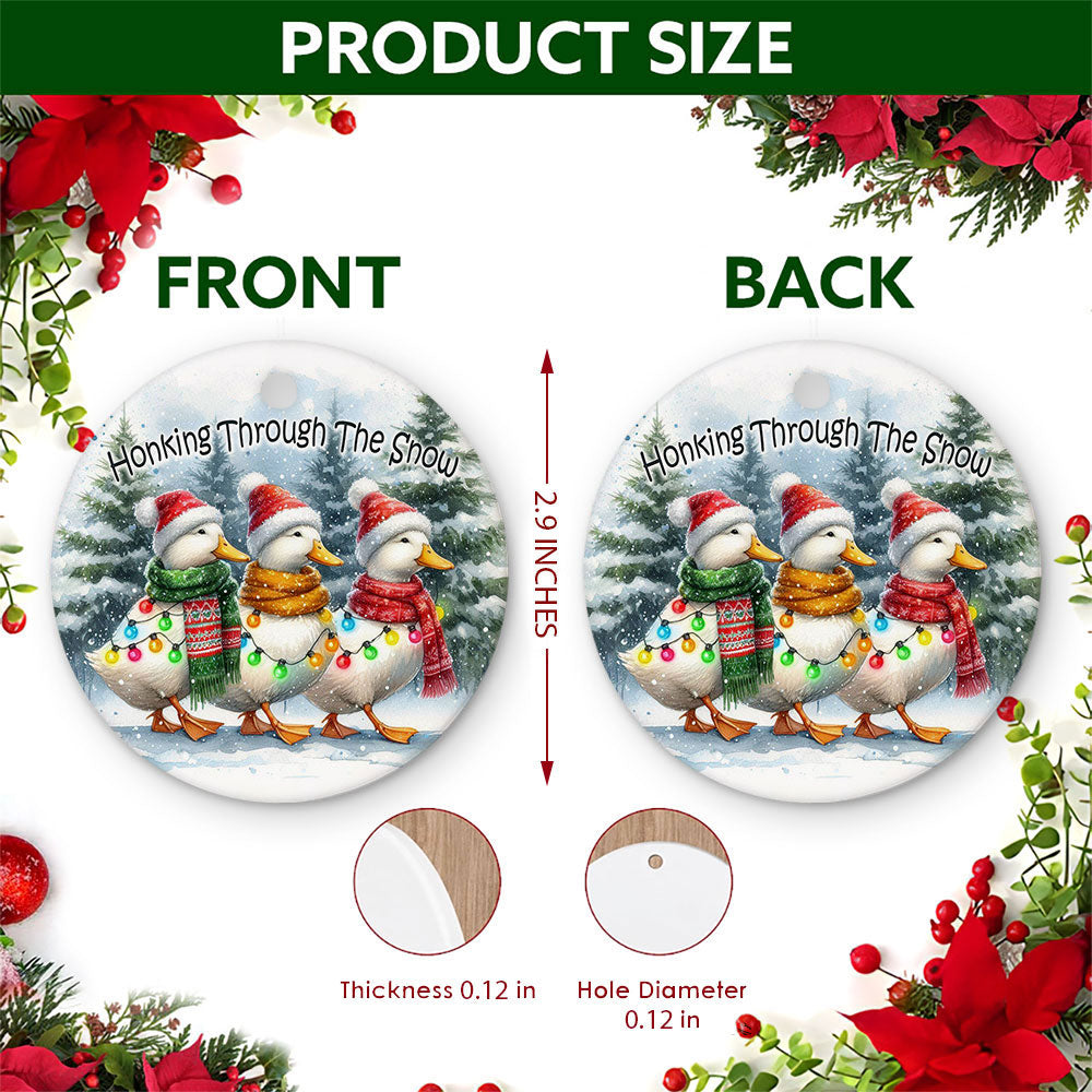 Duck Christmas Ornament, Honking Through The Snow Gift, Ceramic Hanging Tree Decoration