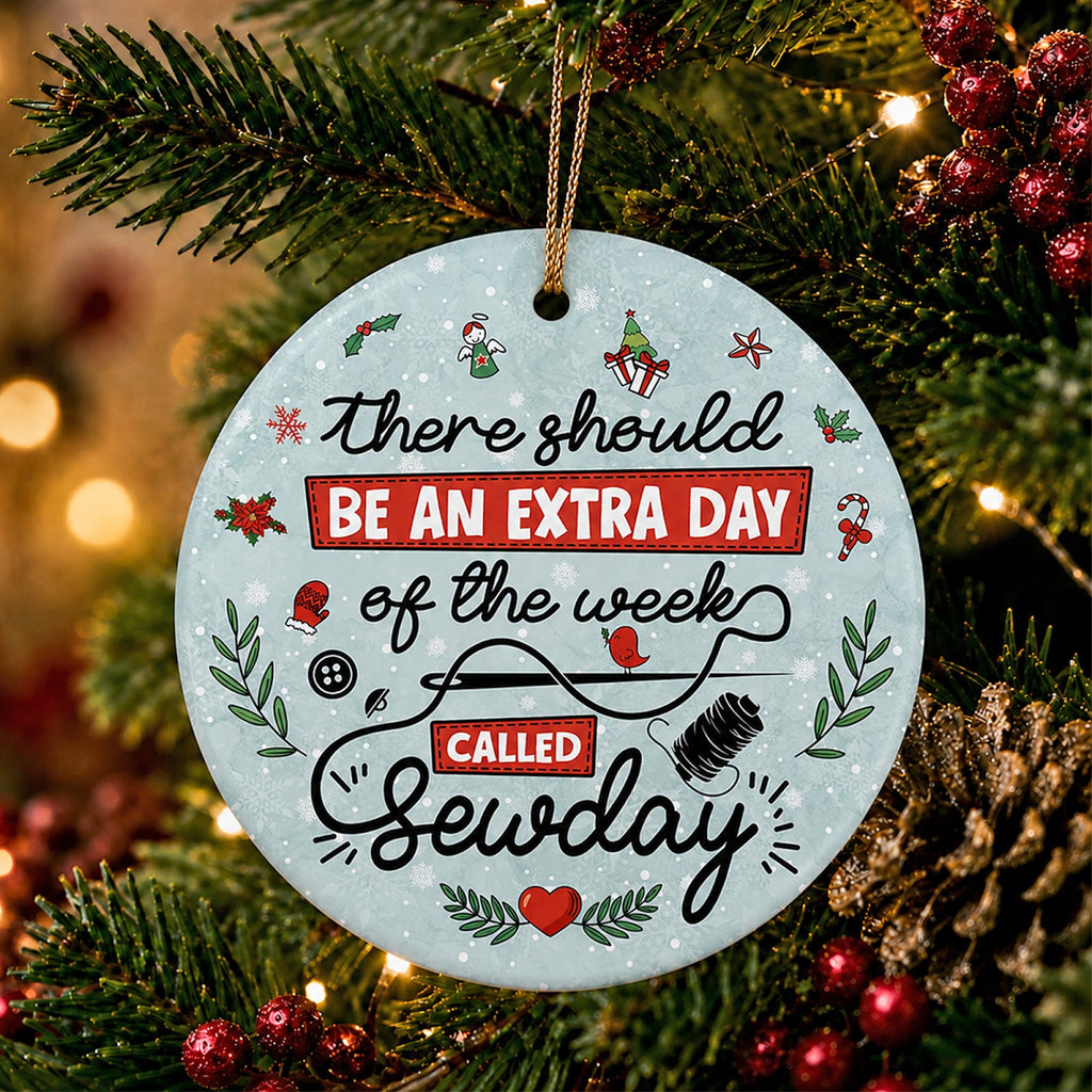 Sewing Christmas Ornament, Funny Quilter Seamstress Gift, Ceramic Hanging Tree Decoration