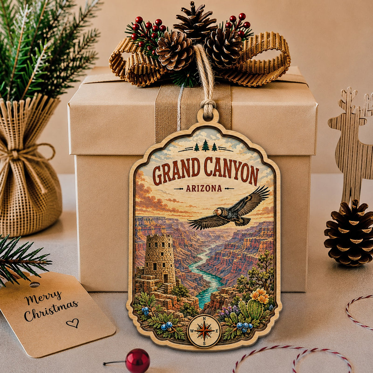 Grand Canyon Christmas Ornament, Arizona National Park Souvenir Gift, Wood Tree Decoration